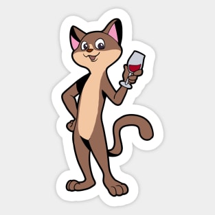 Comic cat enjoying a glass of wine - Wine Drinker Sticker